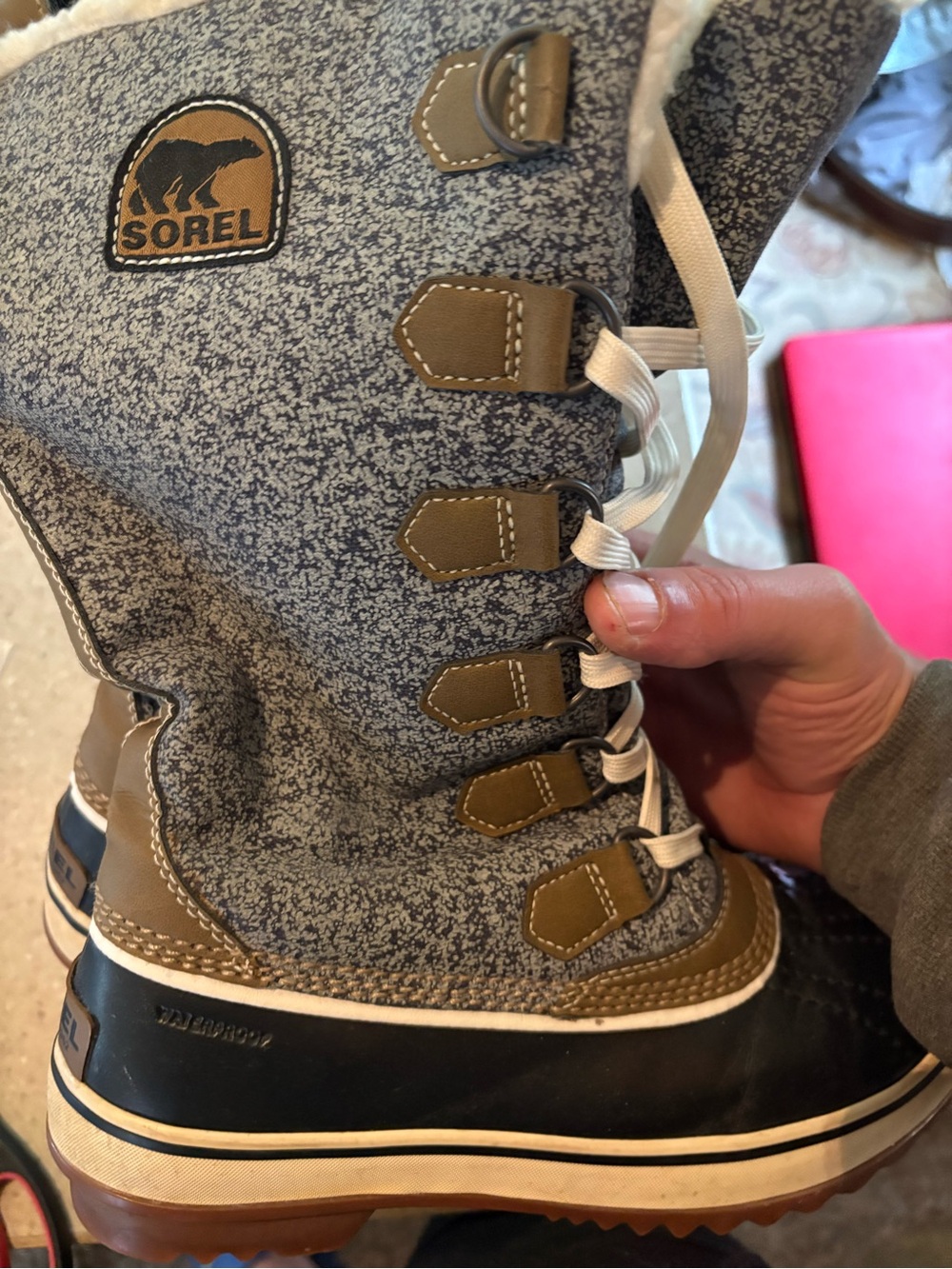 Sorel Winter Lace-Up Waterproof Boot in Gray & Brown Sz 7